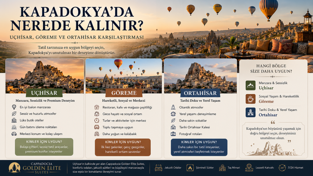 Kapadokya’da Nerede Kalınır? Uçhisar, Göreme ve Ortahisar Karşılaştırması (2026 Güncel Rehber)